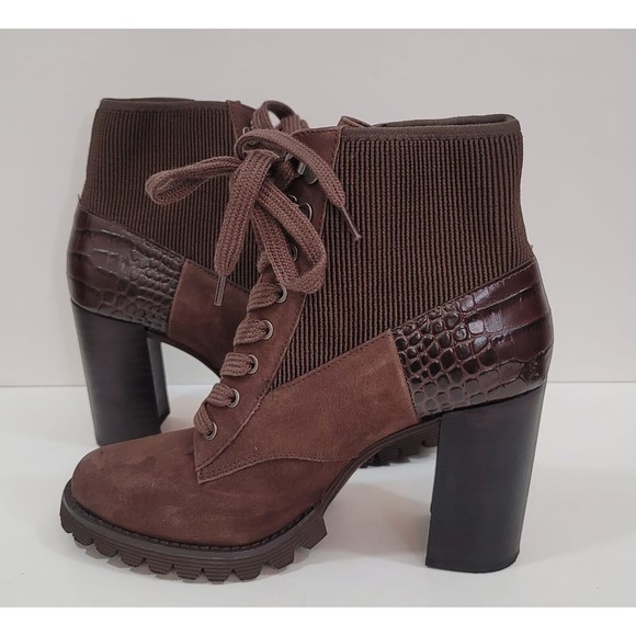 Gibson Latimer Felisa Dark Brown Cow Suede/Fabric/Leather Combat Heeled Boot 8 M - Picture 4 of 11